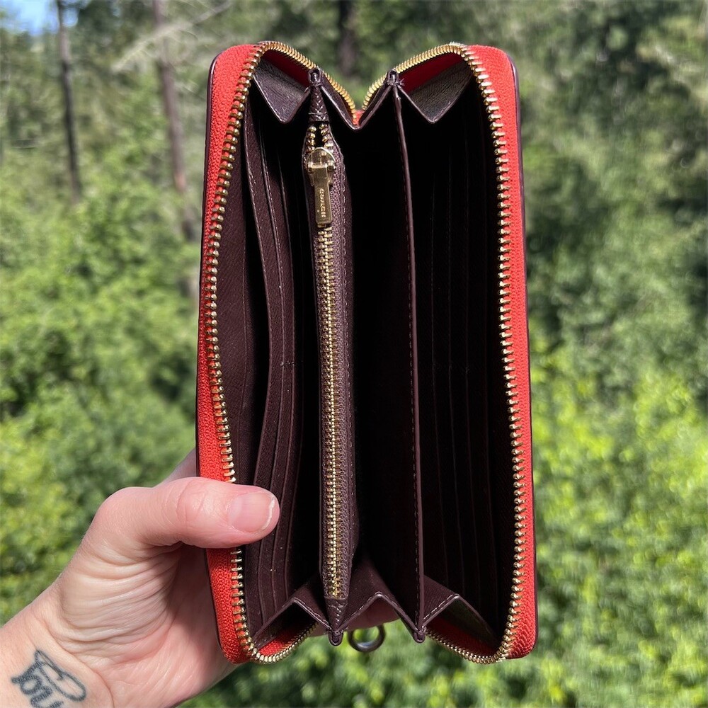 COACH Long Zip-Around Crossgrain Leather Wallet RED with GOLD Hardware AUTHENTIC - Picture 9 of 13